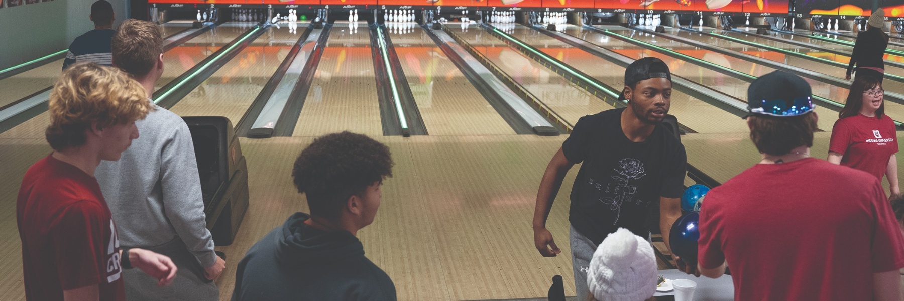 Photo of students bowling.