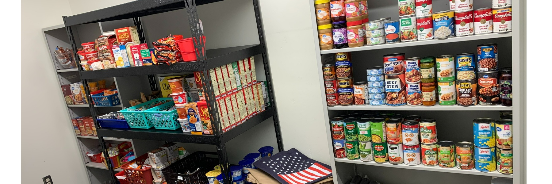 Photo of food on the Pride Pantry shelves.