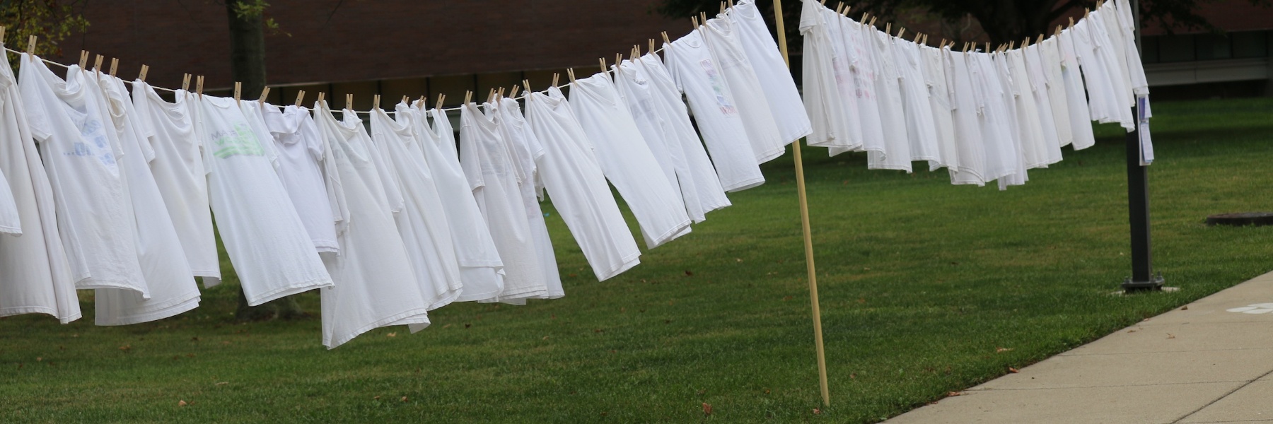 Photo of the clothesline project on campus.